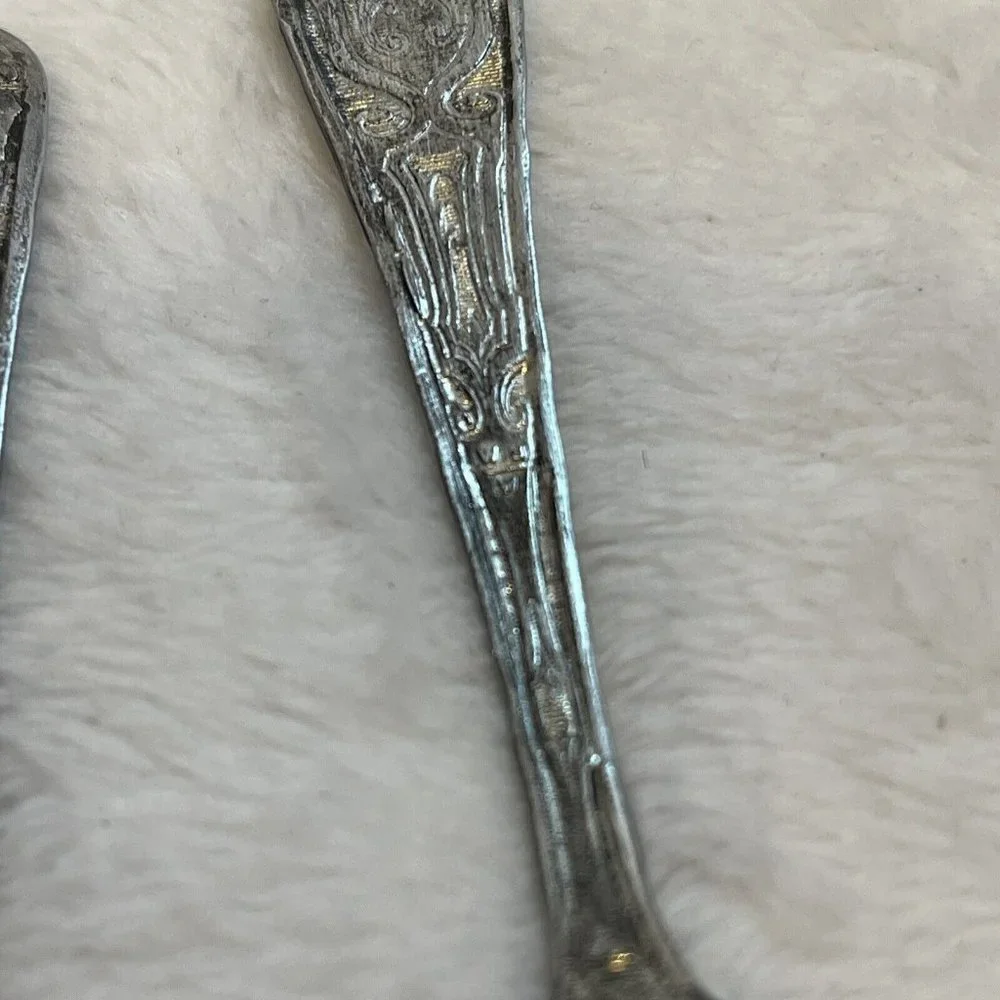 Vintage Children's‎ Toy Fork & Spoon WBW with Girl & Bear On Handles 2 Piece Set